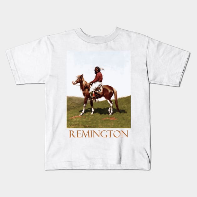 Commanche Brave, Fort Reno (1888) by Frederic Remington Kids T-Shirt by Naves